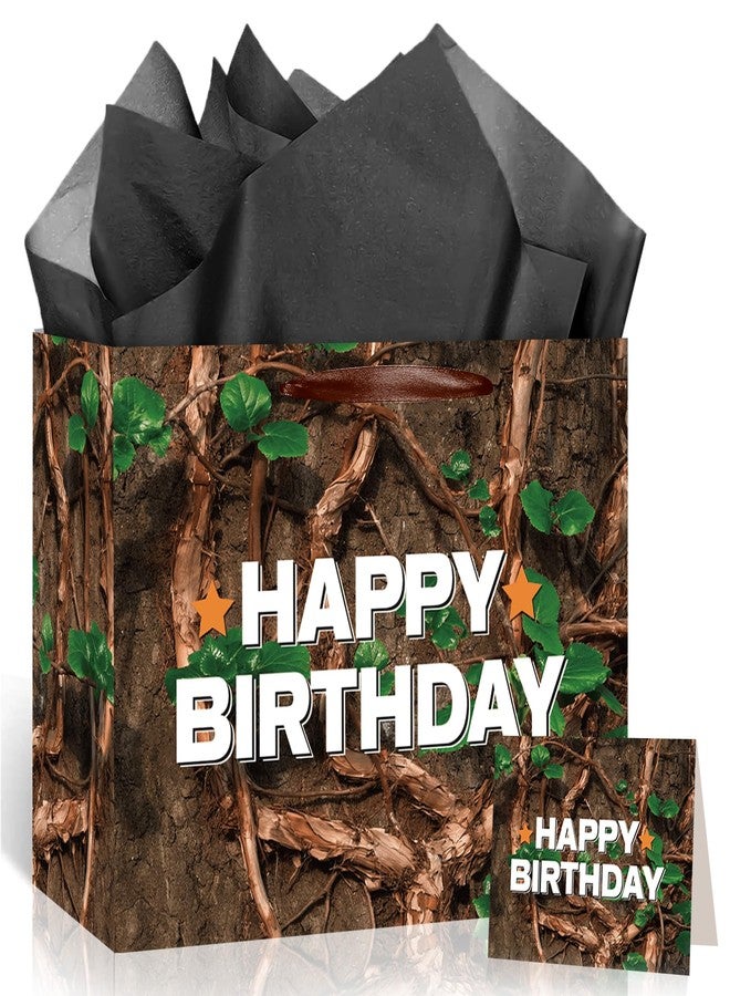 Woosytoo Happy Birthday Gift Bag for Boys & Men – Rustic Hunting Theme Gift Bag with Tissue Paper, Reusable Heavy-Duty Party Favor Bag for Outdoor, Deer, Hunting Birthday Party - Image 1
